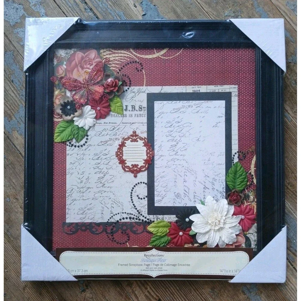 3D Butterflies & Flowers Just Add Photo Recollections-Framed Scrapbook Page-New